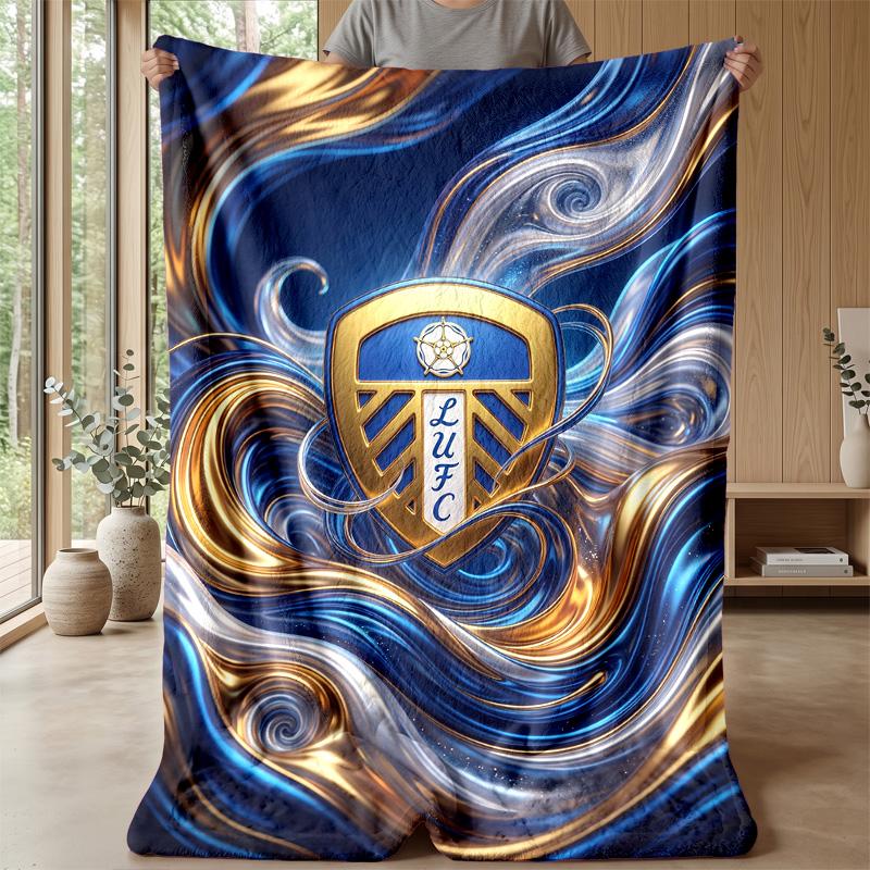 Leeds United Football Print Flannel Blanket, Soft Warm Lightweight Throw Blanket for Sofa Bed Camping