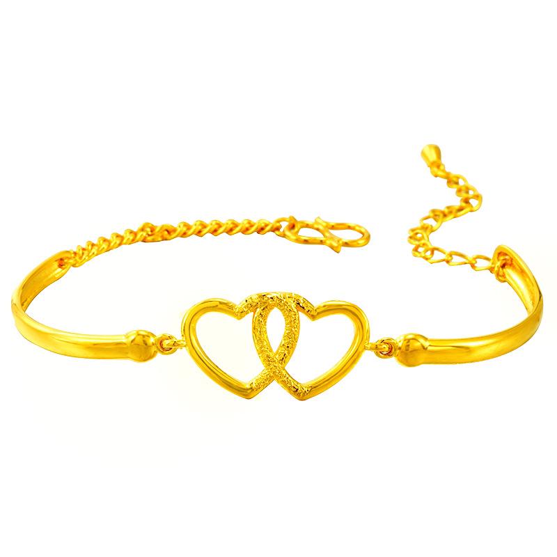 Gilded Brass Swan Heart Bangle, Vietnam Sand Gold Women’s Fashion Bracelet