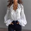 Жіноча сорочка з мереживною вставкою та пишними рукавами, плісирована, європейська та американська, 2026