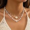 Double Layer Resin Starfish Sea Turtle Rice Beaded Necklace For Women Men Bohemian Sea Animal Choker Beach Ocean Summer Jewelry