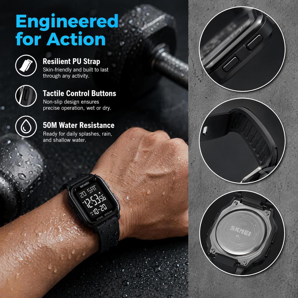 Men's Digital Watch SKMEI Square 50M Waterproof School 1858