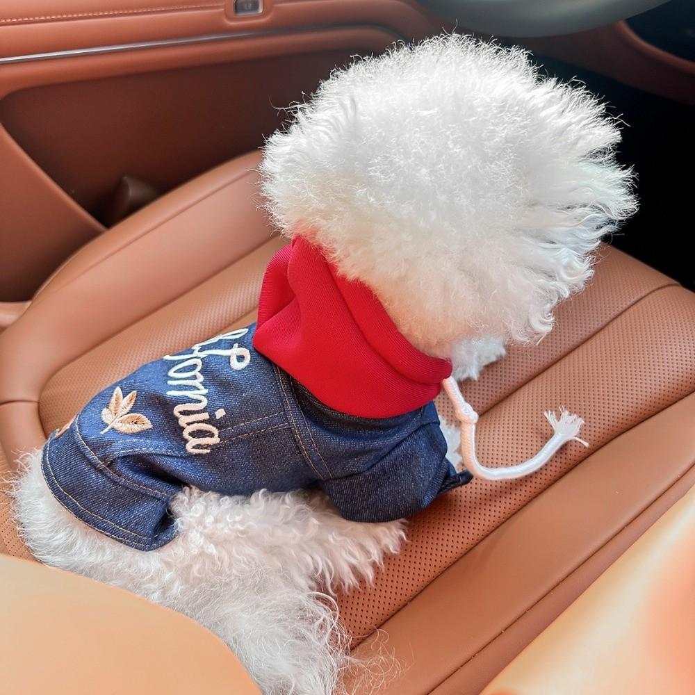 Letter Embroider Pet Denim Hoodie Comfortable Dog Coats Handsome Pet Cowboy Outfit  Daily Wear