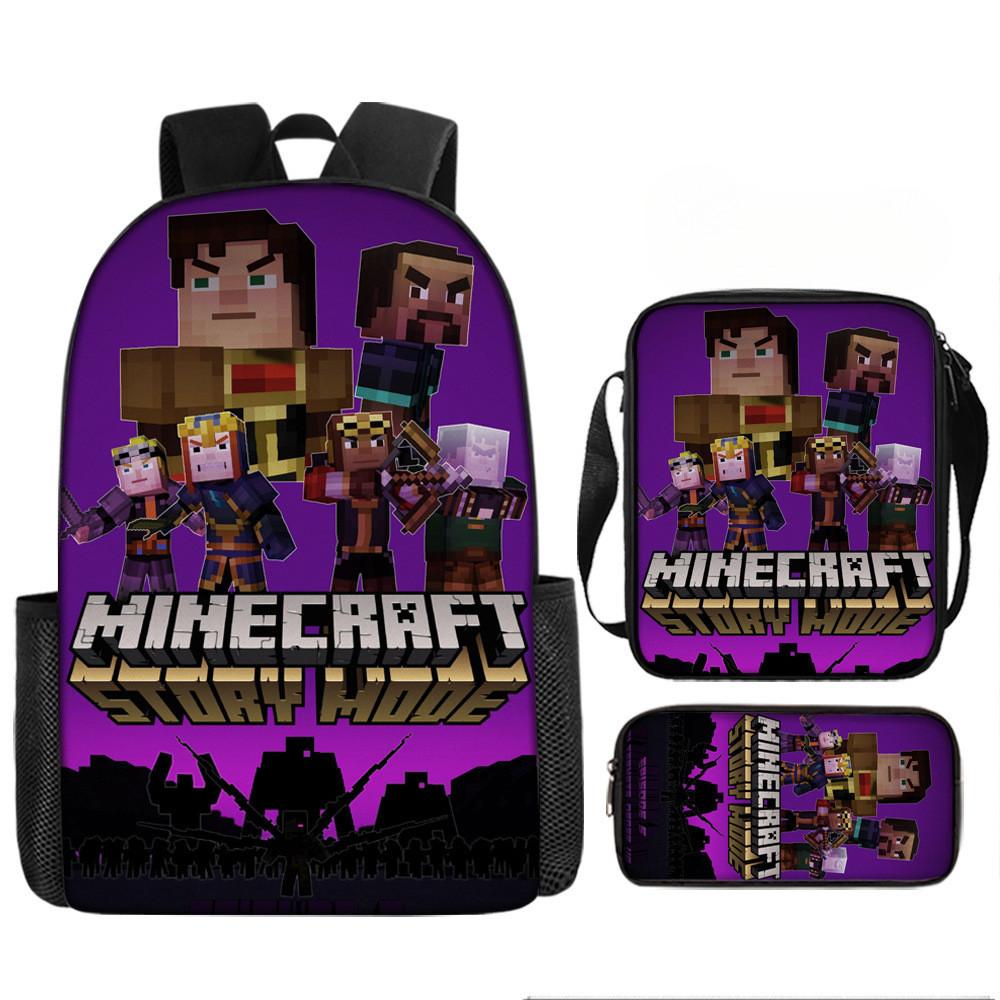 Minecraft Printed Cartoon Backpack Student Schoolbag Shoulder Bag Bag Pencil