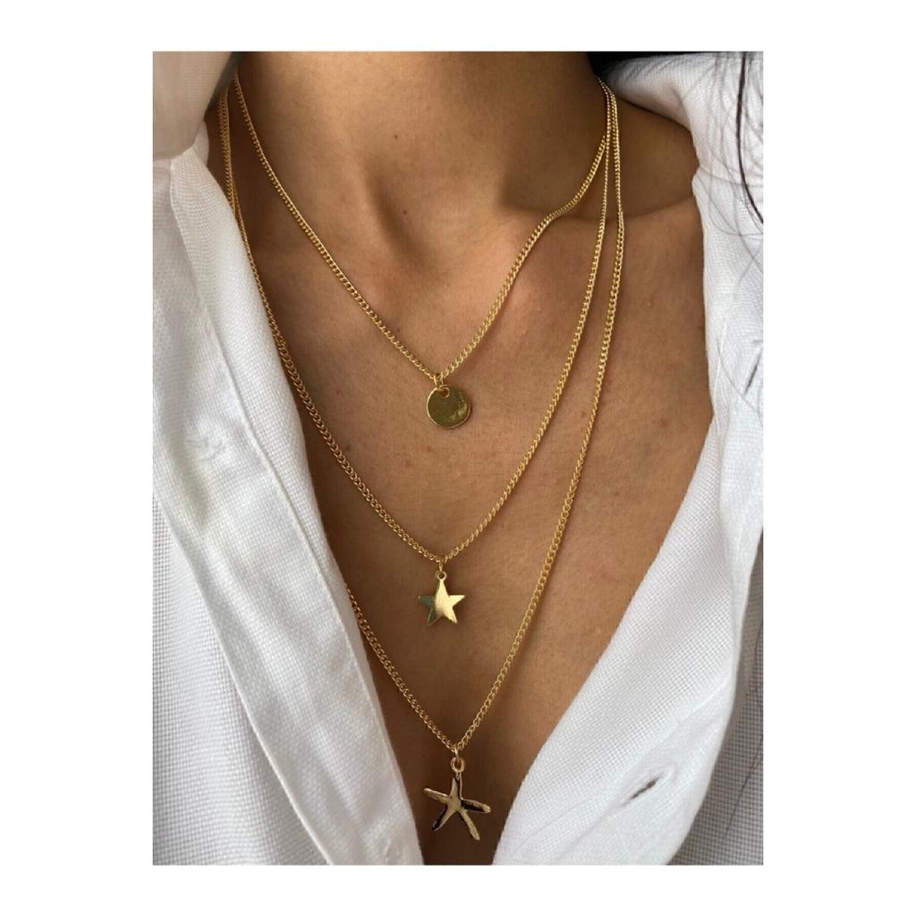 Halskette mit dreifacher Kombination und Seestern-Details