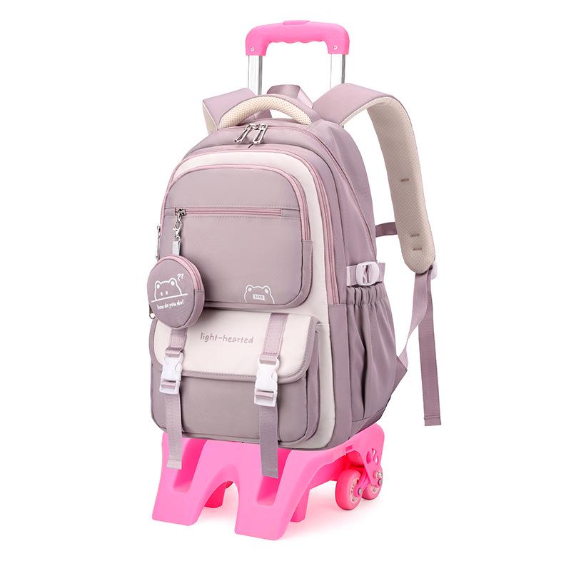 Natural Fish Design Trolley Backpack for Middle School Girls - Large Multi-Layer Capacity