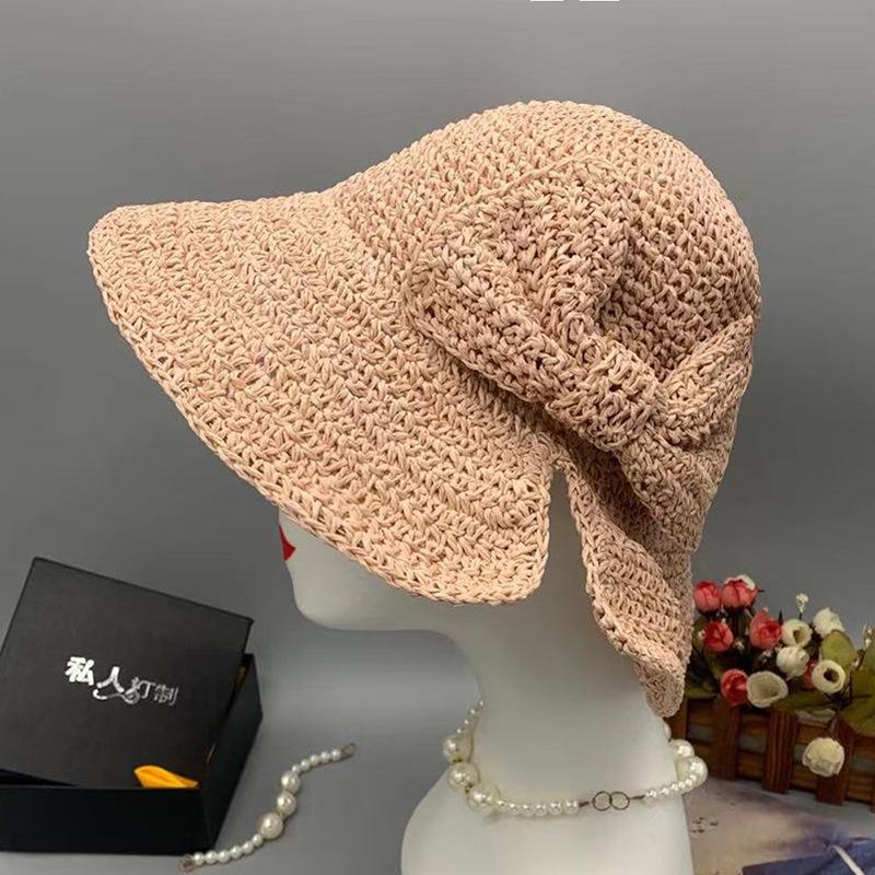Big Brim Bow Bucket Hat Foldable Visor Beach Hat Small Edge Split Straw Hat Summer Sun Protection