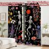 2D flat printing 2pcs Curtain Curtains Halloween Dancing Skeletons Flowers Digital Printed Polyester Drapes Party Decorations