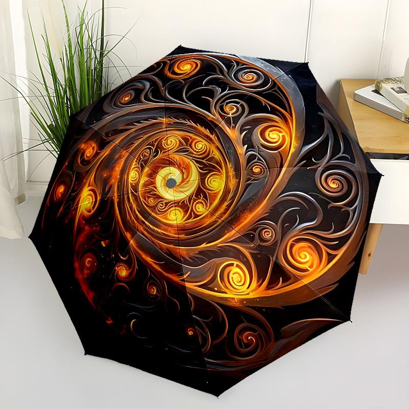 1pc Swirling Flames Design Automatic Open/Close Umbrella, Folding Compact Umbrella with Lightweight Design for Women/Menyy251028199