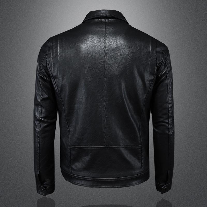 Spring and Autumn Leather Jackets for Men, Korean Style, Trendy and Cool Autumn Short Motorcycle Jacket, Black Leather Jacket 7285