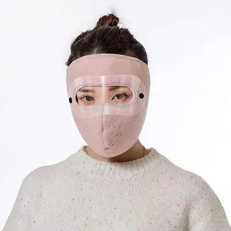 Mască de iarnă caldă unisex, scut facial, capace pentru ciclism, pentru pescuit în aer liber, mască respirabilă cu ochelari de protecție anti-aburire HD, eșarfă caldă din fleece