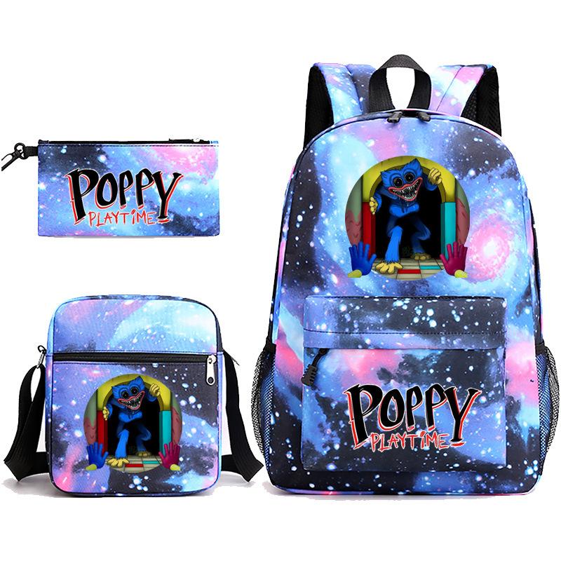 Poppyplaytime Mostro Salsiccia Stampa Zaino Scolastico Astuccio a Tre Pezzi Borsa a Tracolla Zaino