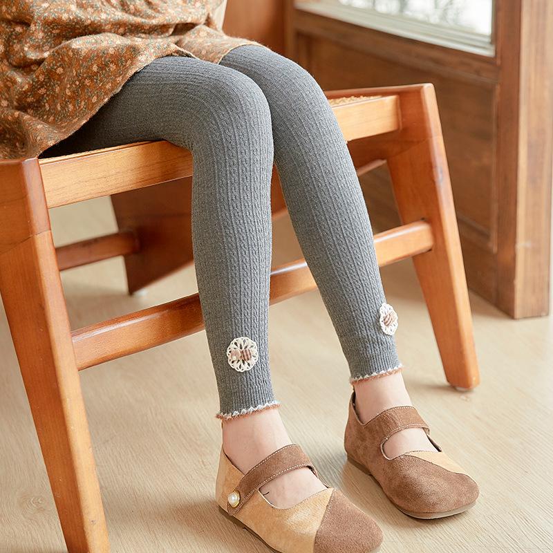 Mädchen Herbst/Winter Zopfmuster Leggings - Warm, angeraut, Baumwoll-Leinen-Mischung, fleecegefütterte Hose