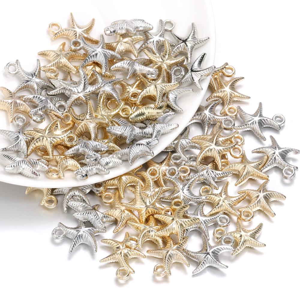 50Pcs/Lot CCB Starfish Shape Pendants Gold Color Charm Loose Spacer Beads for Jewelry Making DIY Bracelet Necklace Supplies
