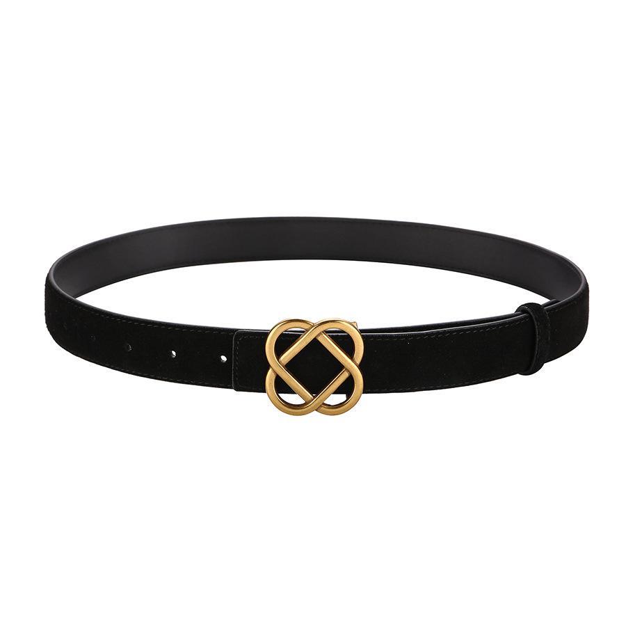 2.8cm Wide Suede Cowhide Belt for Women, Vintage Style with Retro Golden Buckle, Skinny Waistband for Dresses & Jeans