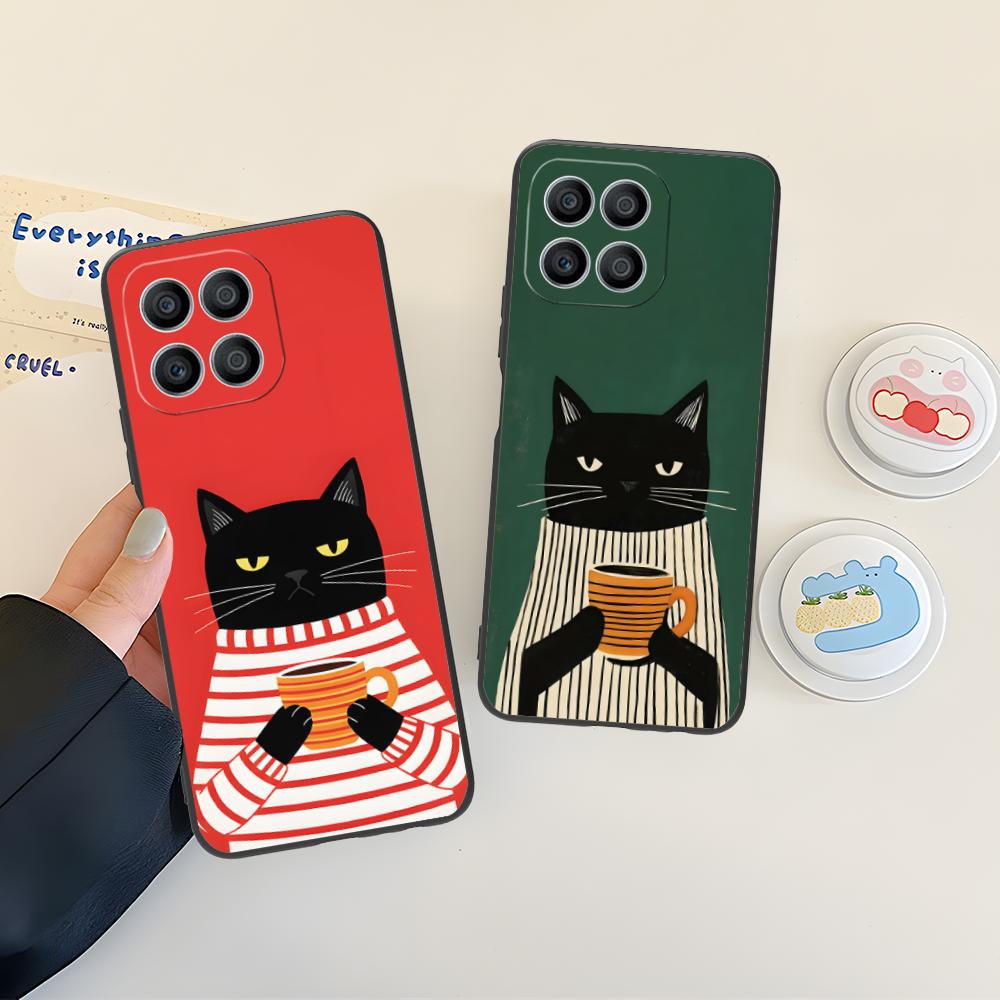 Cute Coffee Cat Matte TPU Mobile Phone Case for Honor 90 80 70 60 50 30 20 10 9 8 7 Pro S SE Lite 5G Colorful Printing Cover