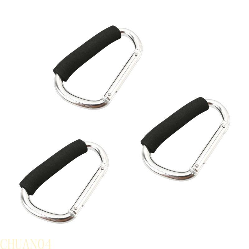 3Pcs Aluminum Alloy D-Shaped Carabiner Sponges Shopping Hook Large Stroller Clip Mountaineering Buckles - Shopping Cart Gripper