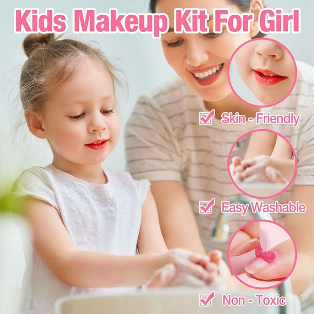 New Washable Girls Make Up Toys Pretend Birthday Gift Princess Play Makeup Set Non Toxic Kids Make Up Bag Kit