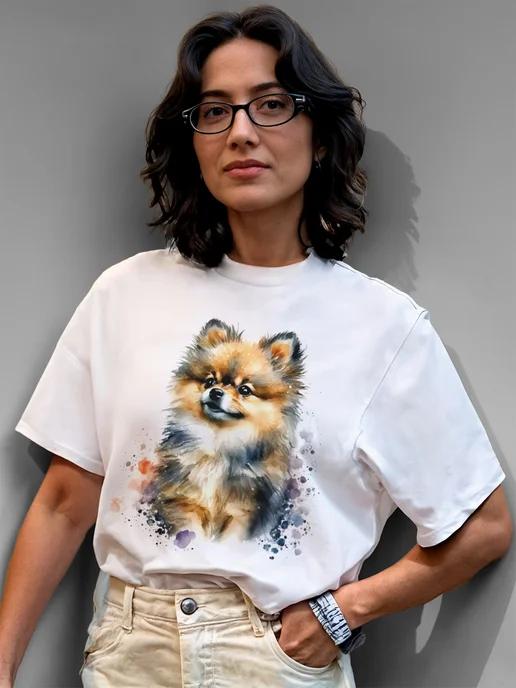 Summer T-shirt with a Spitz dog print XL
