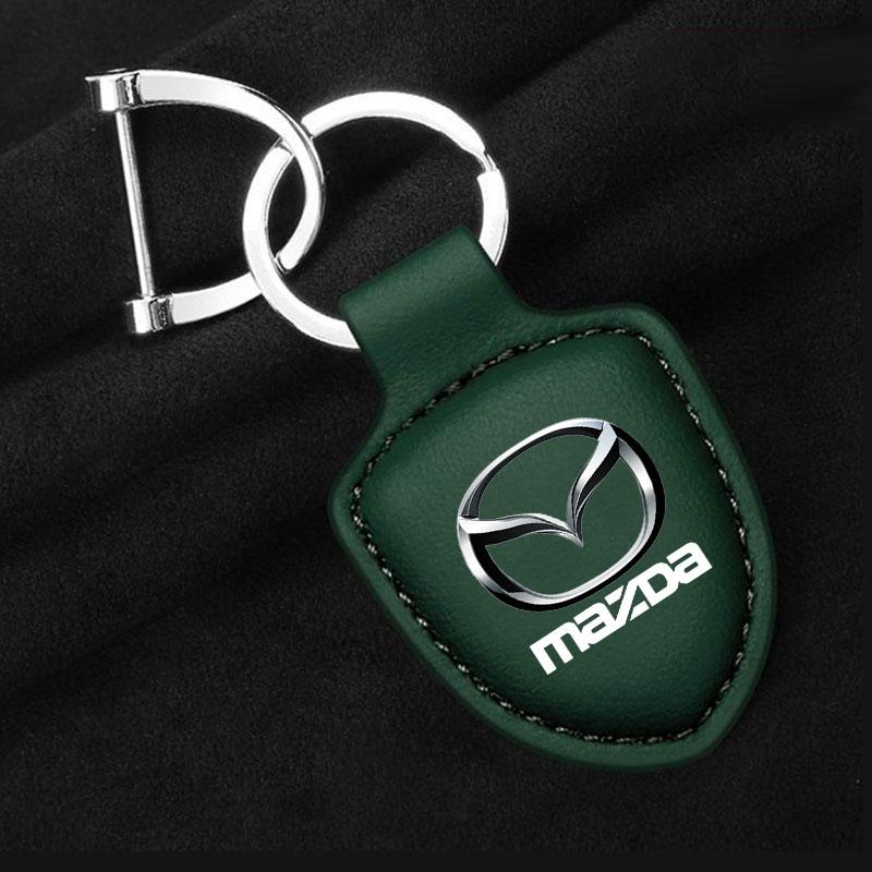 AAEY1 Leather Car Keychain Shield Type Key Ring Keychain for Mazda M3 M6 MP Skyactiv Axela Atenza Biante BT-50 CX-30 Car Accessories