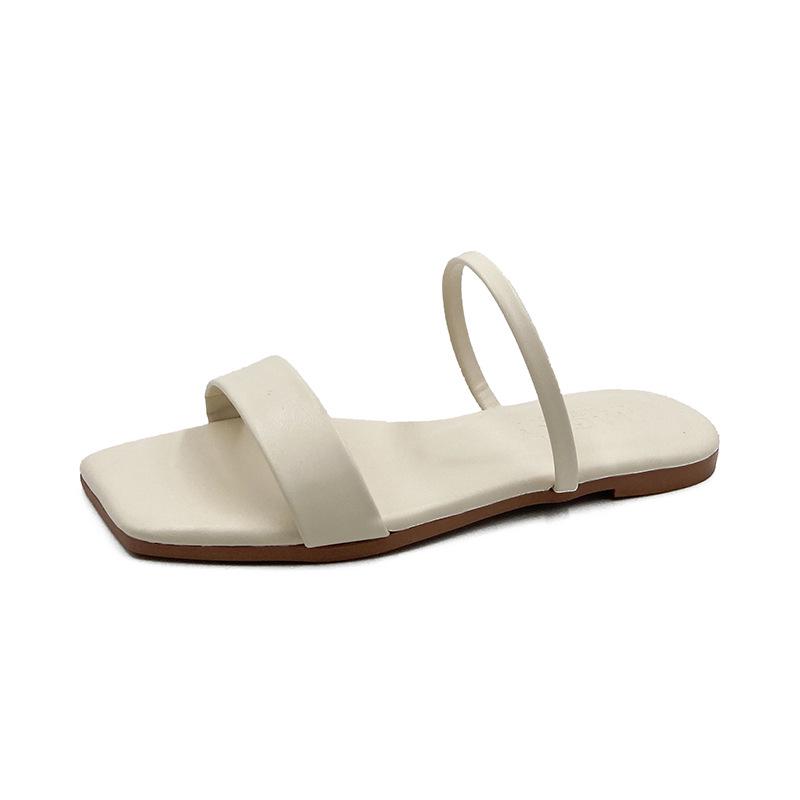 Women's 2022 Summer Square Toe Flat Sandals with Open Toe and Strap