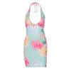 Trendy Style Sexy Neck Strap Halter Hip Skirt Summer New Flower Print Hollow Short Dress Women