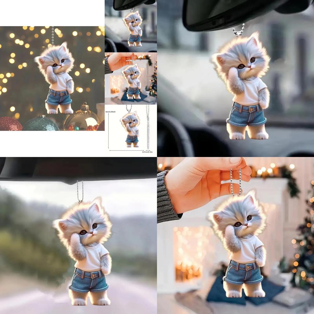 Adorable Acrylic Cat Car Hanging Decoration For Home And Backpack Accessories