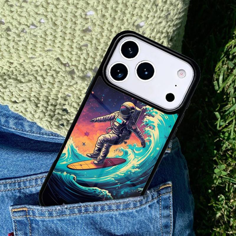 Surfing Spaceman Phone Case For iPhone 17 AIR 16 Pro Max 15 14 Pro 11 12 13 Shockproof Silicone Cover