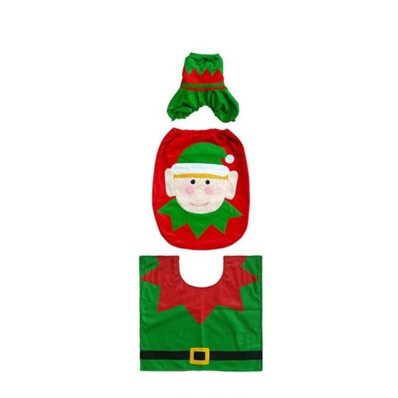 Festliches Weihnachts-WC-Sitzbezug-Set mit Weihnachtsmann-, Schneemann- und Rentiermotiven