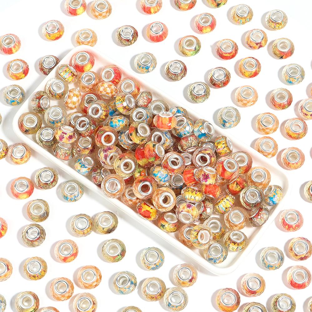 10Pcs/Lot 14×9mm Resin Beads Orange Cut Large Hole Loose Beads For DIY Handcraft Colorful Bracelet Necklace Jewelry Accessories