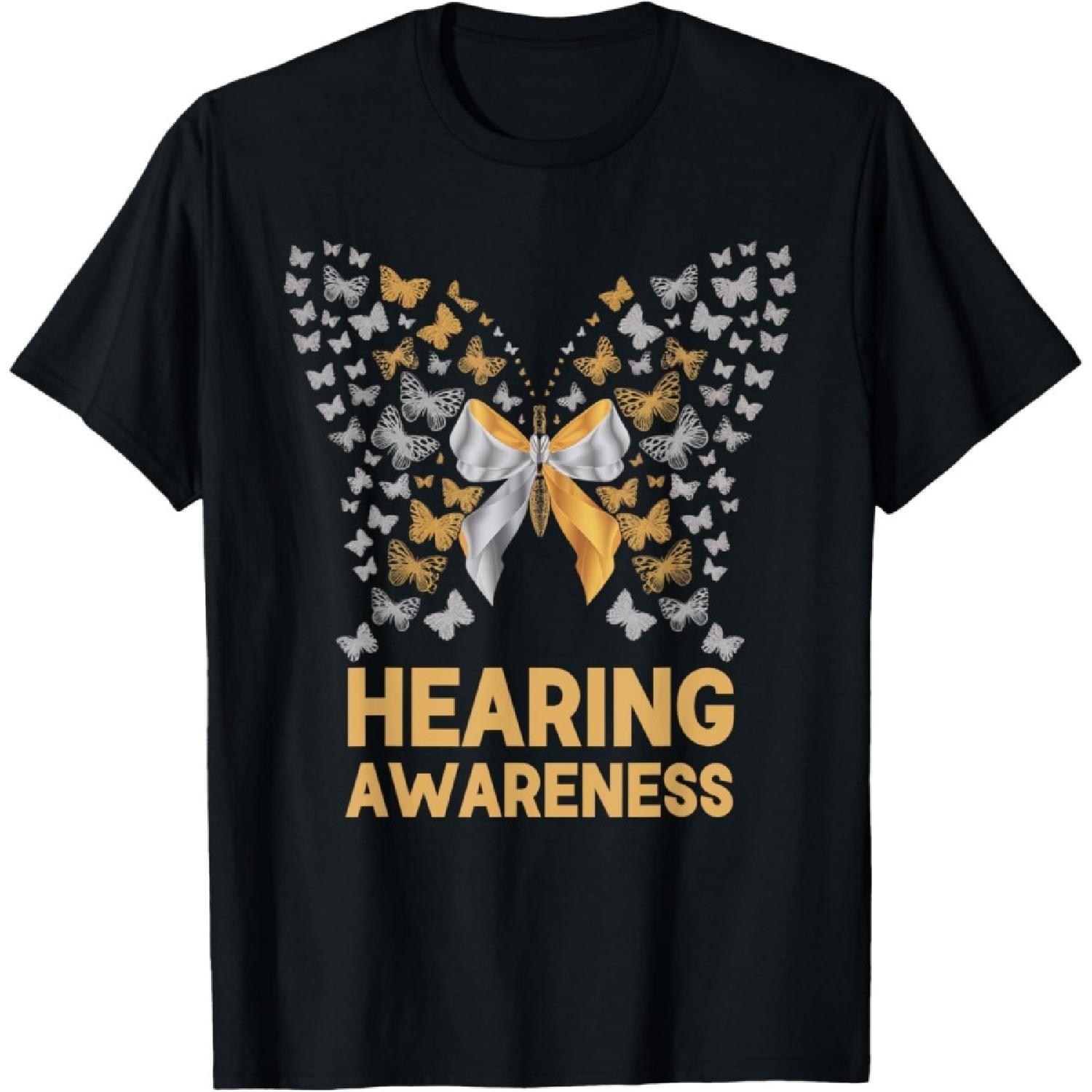 Hearing Awareness Butterfly Ribbon Family Support T-Shirt S