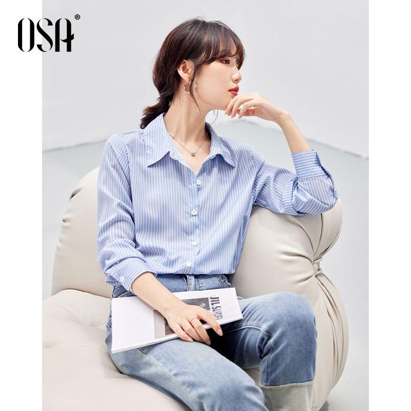 

OSA OSHA Blue Striped Top Long Sleeve Shirt Blue XS