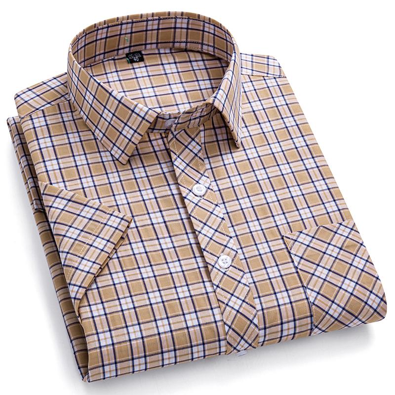 Camisa Casual Británica de Algodón a Cuadros de Manga Corta para Hombre - Ligera de Verano a Cuadros con Botones y Bolsillo Para Ropa Exterior Diaria