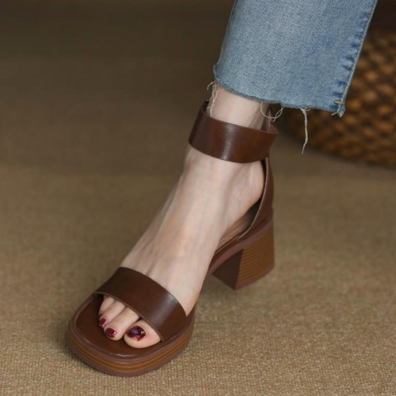 Fashion 2025 sandalias de mujer Women Sandals Low Heels Basic Genuine Leather Office Ladies Casual Outdoor Shoes Woman Concise