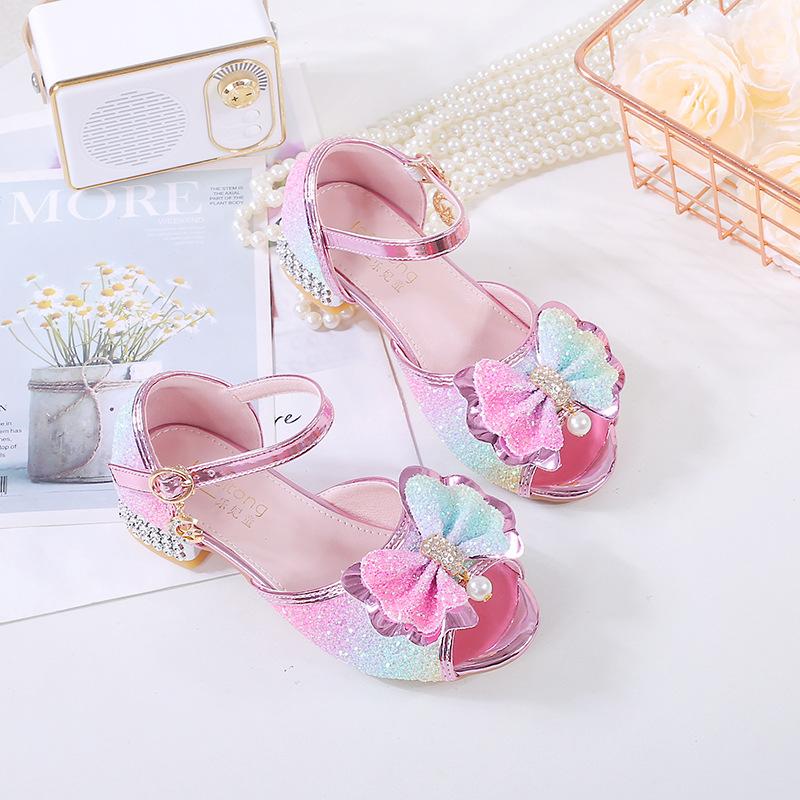Princess Shoes Sandals New Summer Colorful Girls Open-Toe Fish Mouth Children's High Heels Soft Sole Big Kids Shoes