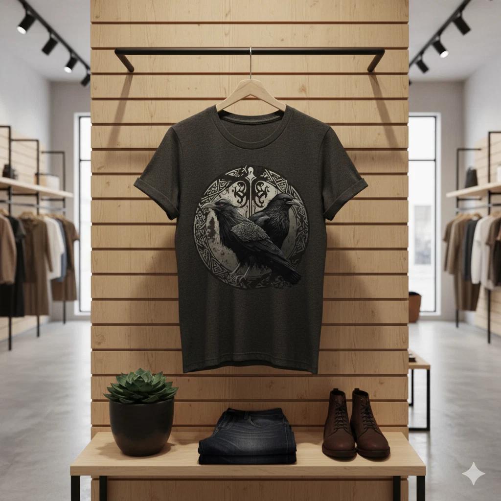 Unisex Adult Casual Graphic Viking Raven Norse Mythology Graphic T-... XXL