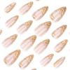 French Style 3D Gold Wearable Short Almond False Nails
