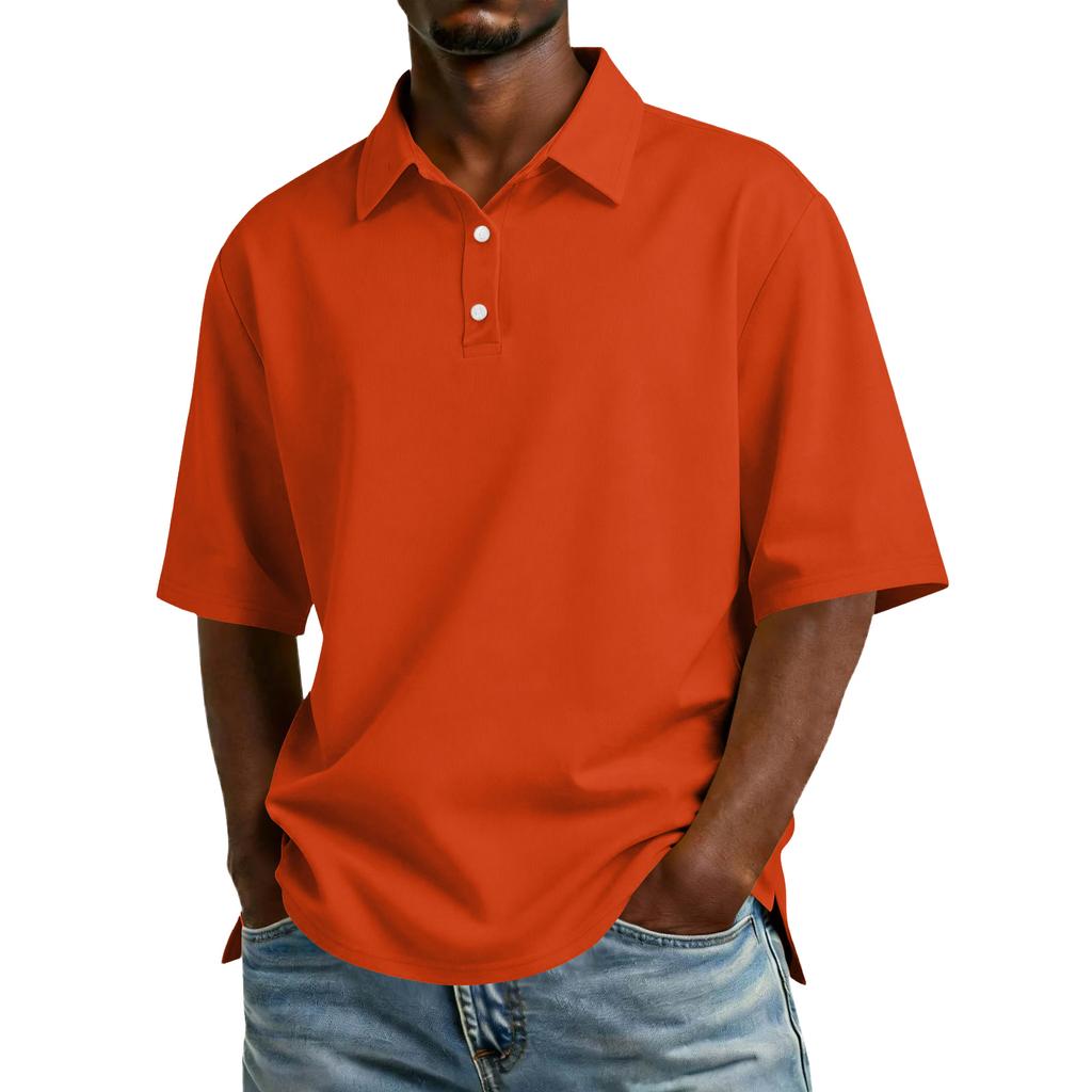 Men Short Sleeve Polo Shirt Classic Fit Cotton Blend Three Button Placket Casual Collar Top for Everyday Wear