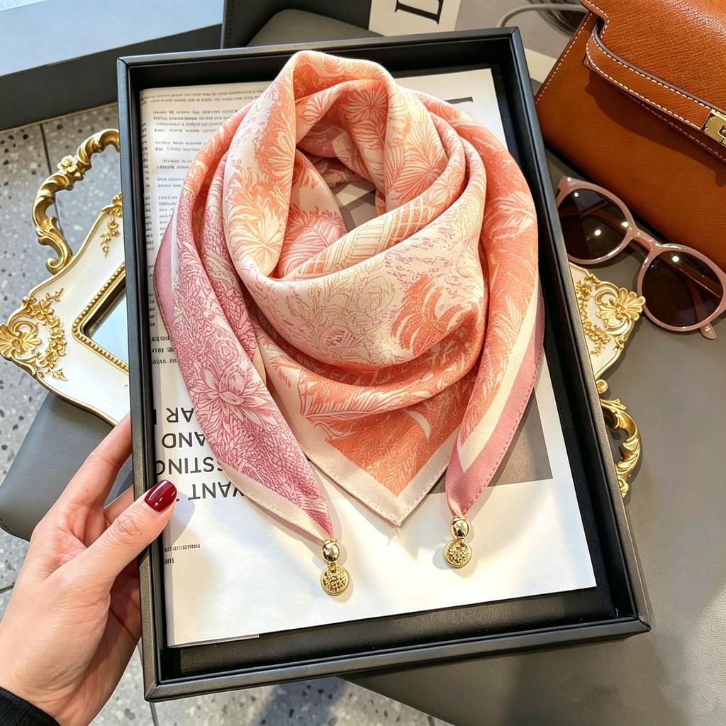 Xiaoxiangfeng new foreign air magnetic buckle scarf high-end triangular scarf versatile neck protection scarf printed windproof square scarf
