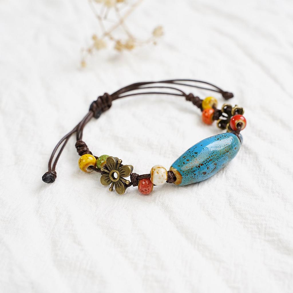 A Wisp of Porcelain Ceramic Hand Rope Literary Fresh Flower Bracelet Simple Design Learning Jewelry Wholesale