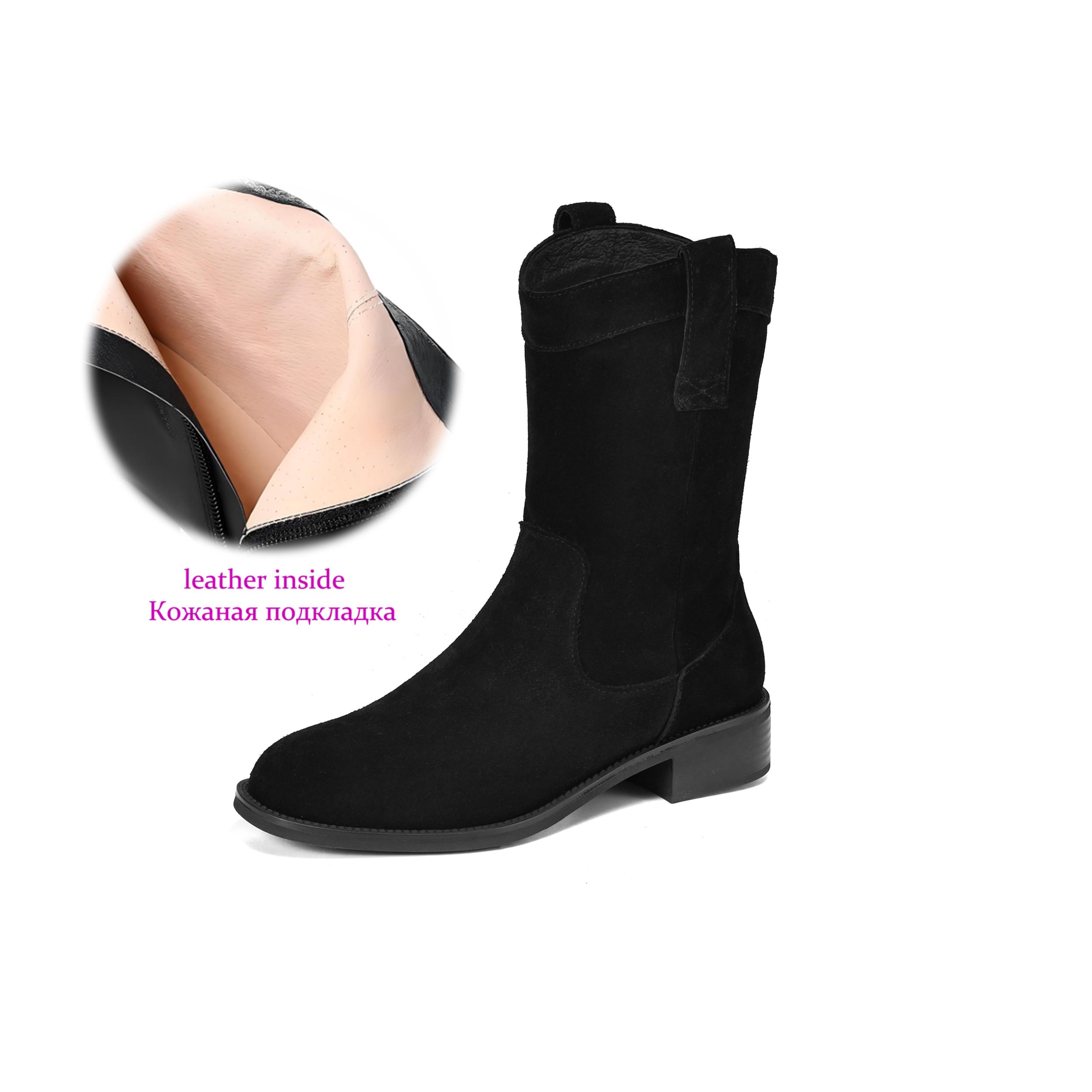 

Krazing Pot Cow Suede Nubuck Autumn Winter Shoes Med Heels Size 42 Western Boots Round Toe Slip on Ankle Boots 34