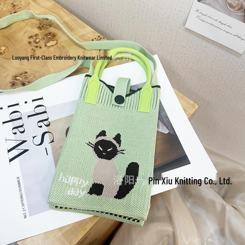 Cute Cartoon Dopamine Knit Crossbody Phone and Coin Bag