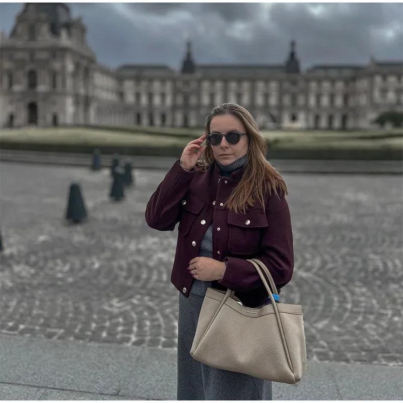 European and American Women's Stylish Double-Breasted Retro Stand-Up Collar Short Jacket