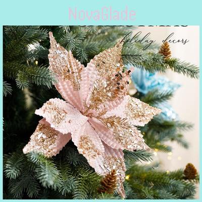 Christmas Artificial Flower Decor With Glittering Fabric For Holiday Celebrations