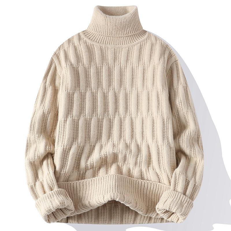 Autumn and winter simple trend casual thickened turtleneck jacquard knitted sweater high-end versatile top men