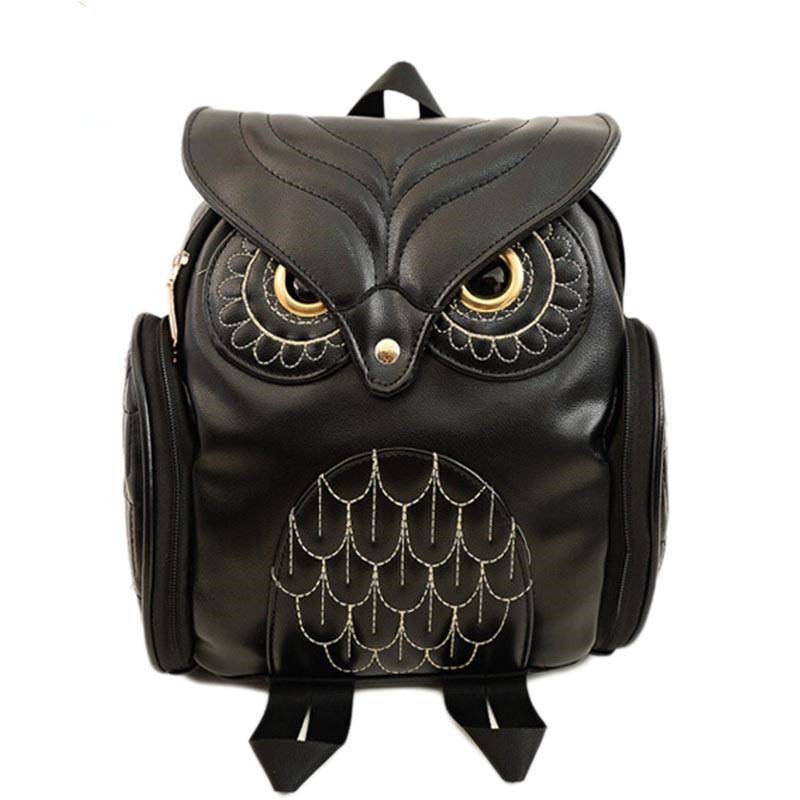1Pc Fashion Women Bagpack Stylish Cool Black Leather Owl Backpack Shoulder School Sat 2340₽