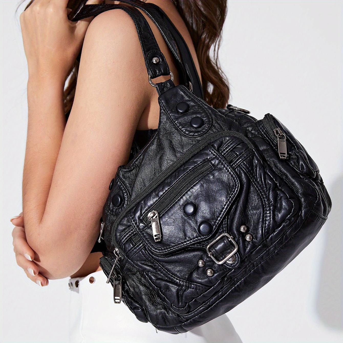 

Ретро однотонная сумка-хобо, универсальная женская сумка-портфель из искусственной кожи в стиле стимпанк для ежедневных покупок чёрный