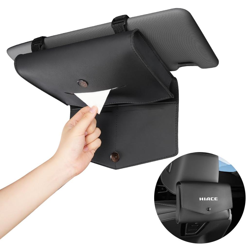 Hiace Dedicated Tissue Box Cover with HIACE Car Tissue Case for Hiace 200 Series Super and DX Easy PU Magnetic Size with Slim Logo, Wagon, GL, Models.