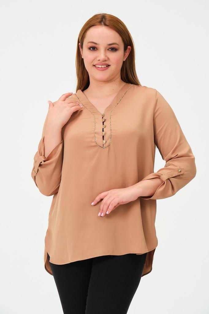 Damen Bluse in großer Größe Plus Size Bluse mit Ketten-Accessoires am Kragen