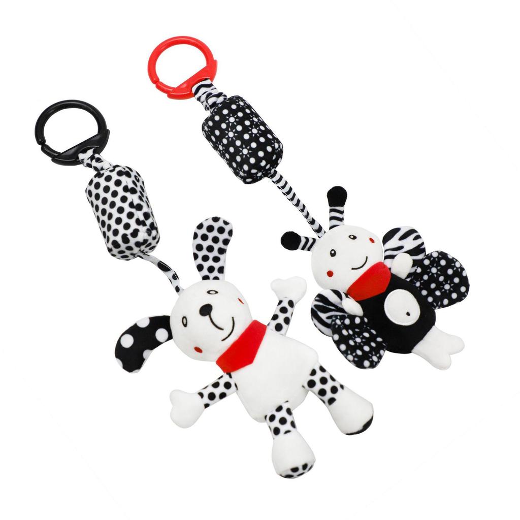 BBSKY Black & White Baby Stroller Mobile: Rabbit, Bee, Bird & Dog Plush Hanging Ornaments 
