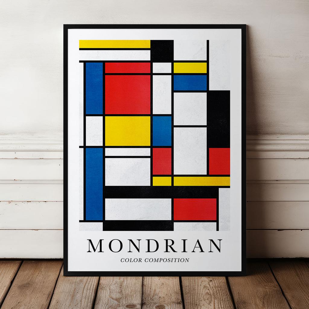 Plakat mondrian kompozycja kolorystyczna